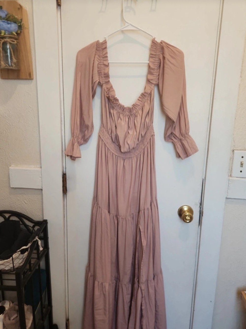 Blush Tiered Maxi Dress with Ruched Neckline